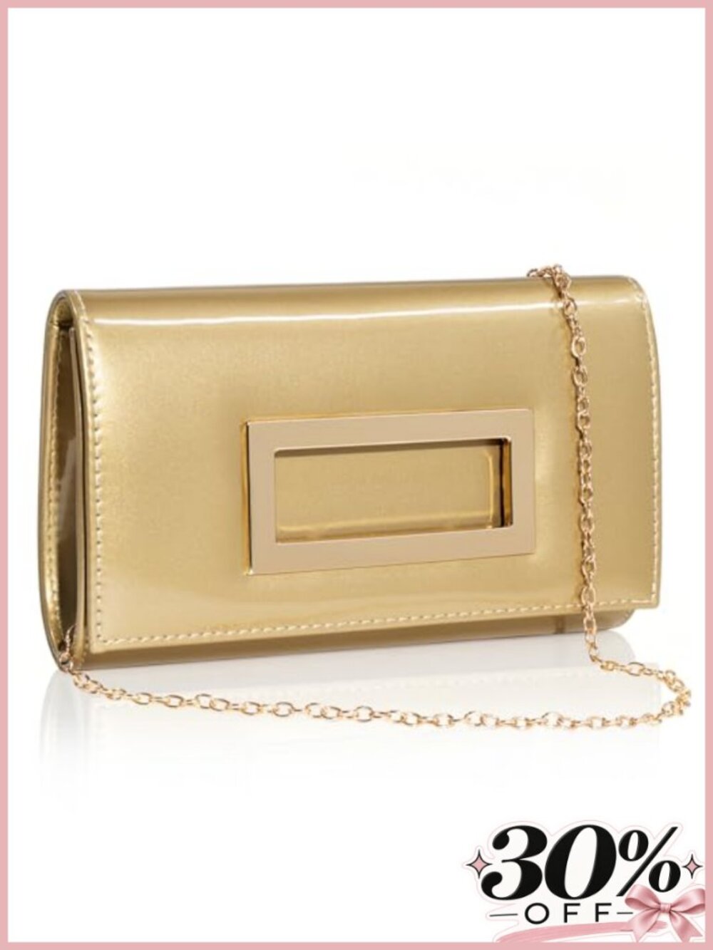 Glossy Patent Leather Evening Clutch with Chain Strap for Wedding Party Prom